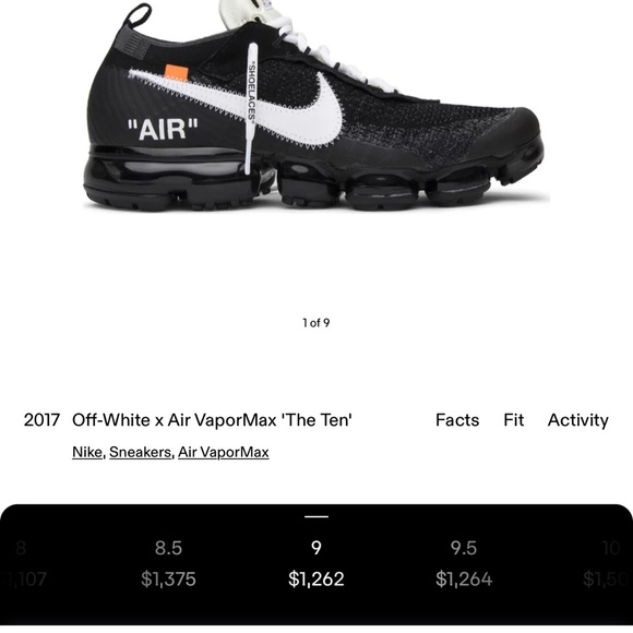 2017 off-White x Air VaporMax ‘The Ten’ size 9 - Picture 9 of 11
